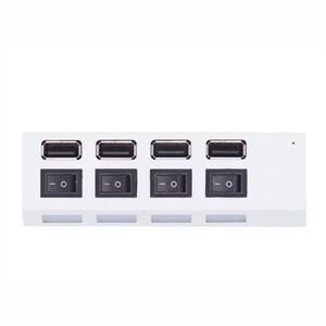 White Switch Extension USB Hub 4-Port with Individual Switches